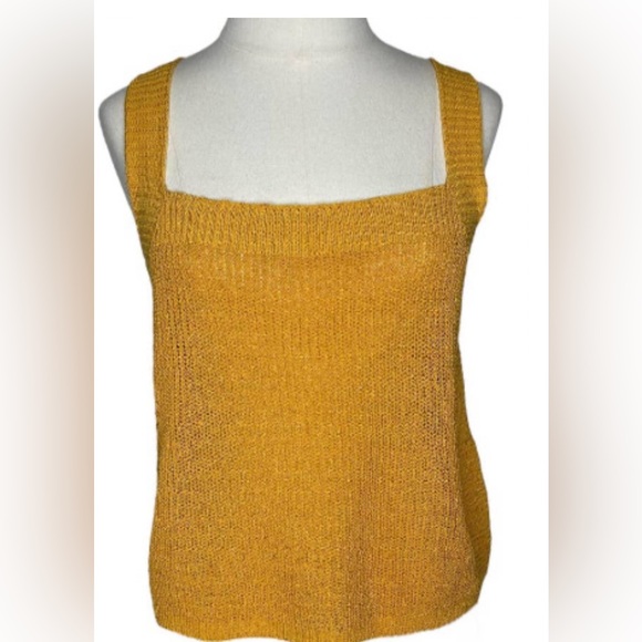 ZARA Knit Tank Rich Golden Yellow Weighted Fabric Blend Unique Weave Luxe Vibe - Picture 3 of 14